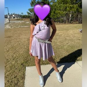 Sparkling Purple Kids Off The Shoulder Skirt Set